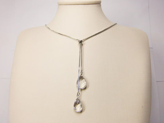 COLAR GRAVATA DUAS GOTAS CRISTAL PLATINA
